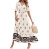 imageBTFBM Womens Summer Dresses 2026 Spring Casual Short Sleeve v Neck Boho Floral Flowy ALine Tiered Maxi Dress PocketsFloral Apricot Black