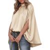 imageBTFBM Womens Summer Tops 2026 Mock Neck Batwing Sleeve Silk Satin Shirts Loose Oversized Dressy Casual Spring BlousesBeige