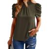 imageBTFBM Womens Tops 2026 Dressy Casual Blouses Summer Spring Clothes Mock Neck Short Sleeve Shirts Business Work Fall OutfitsSolid Army Green