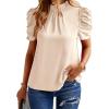 imageBTFBM Womens Tops 2026 Dressy Casual Blouses Summer Spring Clothes Mock Neck Short Sleeve Shirts Business Work Fall OutfitsSolid Beige