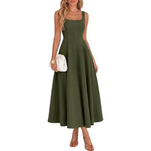 imageBTFBM Elegant Cocktail Dresses for Women 2026 Summer Square Neck Sleeveless A Line Formal Wedding Guest Party Maxi DressArmy Green