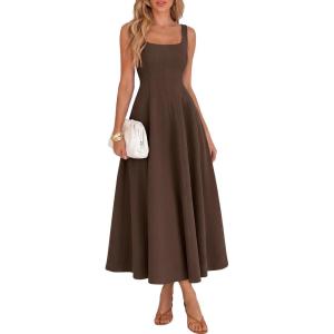 imageBTFBM Elegant Cocktail Dresses for Women 2026 Summer Square Neck Sleeveless A Line Formal Wedding Guest Party Maxi DressBrown