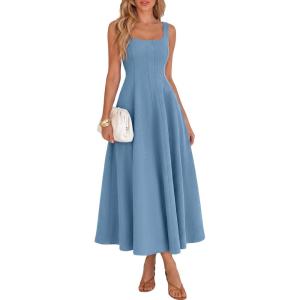 imageBTFBM Elegant Cocktail Dresses for Women 2026 Summer Square Neck Sleeveless A Line Formal Wedding Guest Party Maxi DressDusty Blue