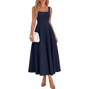 imageBTFBM Elegant Cocktail Dresses for Women 2026 Summer Square Neck Sleeveless A Line Formal Wedding Guest Party Maxi DressNavy Blue
