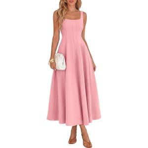 imageBTFBM Elegant Cocktail Dresses for Women 2026 Summer Square Neck Sleeveless A Line Formal Wedding Guest Party Maxi DressPink