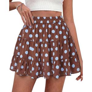 imageBTFBM Summer Skirts for Women 2026 Floral High Waist Shorts Underneath Boho Tiered Flowy Tennis Skorts Casual Mini SkirtDot Brown Blue