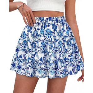 imageBTFBM Summer Skirts for Women 2026 Floral High Waist Shorts Underneath Boho Tiered Flowy Tennis Skorts Casual Mini SkirtFloral White Blue