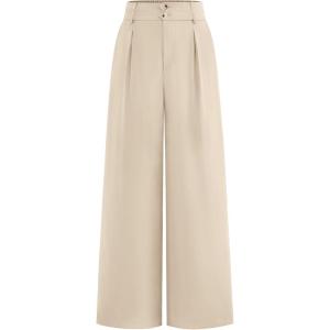 imageBTFBM Women Wide Leg Dress Pants 2026 High Waisted Button Pleated Business Casual Trousers Office Work Palazzo PantsBeige