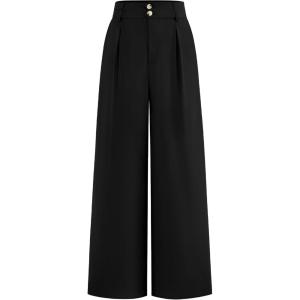 imageBTFBM Women Wide Leg Dress Pants 2026 High Waisted Button Pleated Business Casual Trousers Office Work Palazzo PantsBlack