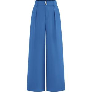 imageBTFBM Women Wide Leg Dress Pants 2026 High Waisted Button Pleated Business Casual Trousers Office Work Palazzo PantsBlue