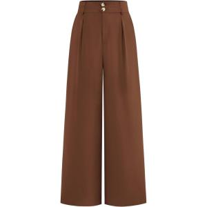 imageBTFBM Women Wide Leg Dress Pants 2026 High Waisted Button Pleated Business Casual Trousers Office Work Palazzo PantsCaramel