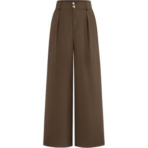 imageBTFBM Women Wide Leg Dress Pants 2026 High Waisted Button Pleated Business Casual Trousers Office Work Palazzo PantsCoffee