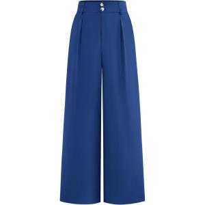 imageBTFBM Women Wide Leg Dress Pants 2026 High Waisted Button Pleated Business Casual Trousers Office Work Palazzo PantsDark Blue