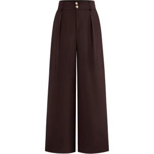 imageBTFBM Women Wide Leg Dress Pants 2026 High Waisted Button Pleated Business Casual Trousers Office Work Palazzo PantsDark Brown