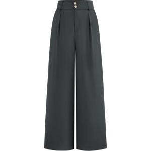 imageBTFBM Women Wide Leg Dress Pants 2026 High Waisted Button Pleated Business Casual Trousers Office Work Palazzo PantsDark Grey