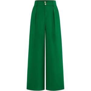 imageBTFBM Women Wide Leg Dress Pants 2026 High Waisted Button Pleated Business Casual Trousers Office Work Palazzo PantsGreen