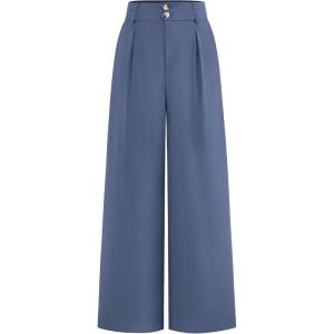 imageBTFBM Women Wide Leg Dress Pants 2026 High Waisted Button Pleated Business Casual Trousers Office Work Palazzo PantsGrey Blue