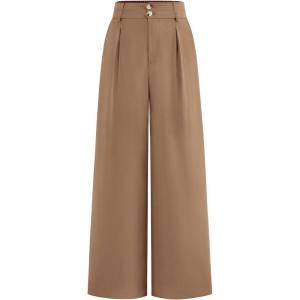 imageBTFBM Women Wide Leg Dress Pants 2026 High Waisted Button Pleated Business Casual Trousers Office Work Palazzo PantsKhaki