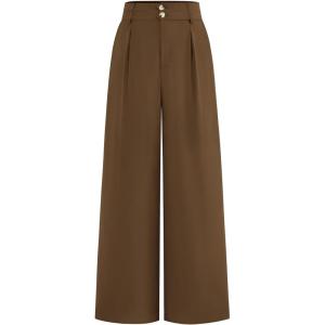 imageBTFBM Women Wide Leg Dress Pants 2026 High Waisted Button Pleated Business Casual Trousers Office Work Palazzo PantsLight Brown