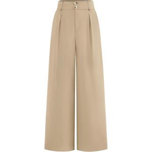 imageBTFBM Women Wide Leg Dress Pants 2026 High Waisted Button Pleated Business Casual Trousers Office Work Palazzo PantsLight Khaki