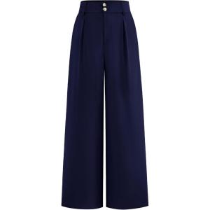 imageBTFBM Women Wide Leg Dress Pants 2026 High Waisted Button Pleated Business Casual Trousers Office Work Palazzo PantsNavy