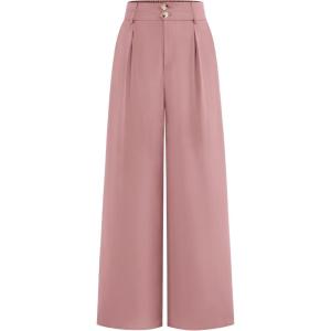 imageBTFBM Women Wide Leg Dress Pants 2026 High Waisted Button Pleated Business Casual Trousers Office Work Palazzo PantsPink