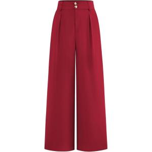 imageBTFBM Women Wide Leg Dress Pants 2026 High Waisted Button Pleated Business Casual Trousers Office Work Palazzo PantsRed
