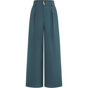 imageBTFBM Women Wide Leg Dress Pants 2026 High Waisted Button Pleated Business Casual Trousers Office Work Palazzo PantsTeal