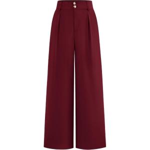 imageBTFBM Women Wide Leg Dress Pants 2026 High Waisted Button Pleated Business Casual Trousers Office Work Palazzo PantsWine Red