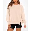 imageBTFBM Womens Casual Crewneck Sweatshirts 2026 Spring Long Sleeve Side Slit Workout Fleece Pullover Top Fashion ClothingBeige