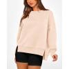 imageBTFBM Womens Casual Crewneck Sweatshirts 2026 Spring Long Sleeve Side Slit Workout Fleece Pullover Top Fashion ClothingBeige