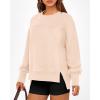 imageBTFBM Womens Casual Crewneck Sweatshirts 2026 Spring Long Sleeve Side Slit Workout Fleece Pullover Top Fashion ClothingBeige