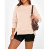 imageBTFBM Womens Casual Crewneck Sweatshirts 2026 Spring Long Sleeve Side Slit Workout Fleece Pullover Top Fashion ClothingBeige