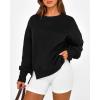 imageBTFBM Womens Casual Crewneck Sweatshirts 2026 Spring Long Sleeve Side Slit Workout Fleece Pullover Top Fashion ClothingBlack