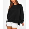 imageBTFBM Womens Casual Crewneck Sweatshirts 2026 Spring Long Sleeve Side Slit Workout Fleece Pullover Top Fashion ClothingBlack