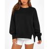 imageBTFBM Womens Casual Crewneck Sweatshirts 2026 Spring Long Sleeve Side Slit Workout Fleece Pullover Top Fashion ClothingBlack
