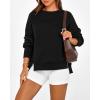 imageBTFBM Womens Casual Crewneck Sweatshirts 2026 Spring Long Sleeve Side Slit Workout Fleece Pullover Top Fashion ClothingBlack