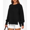 imageBTFBM Womens Casual Crewneck Sweatshirts 2026 Spring Long Sleeve Side Slit Workout Fleece Pullover Top Fashion ClothingBlack