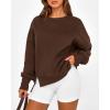 imageBTFBM Womens Casual Crewneck Sweatshirts 2026 Spring Long Sleeve Side Slit Workout Fleece Pullover Top Fashion ClothingCoffee