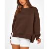 imageBTFBM Womens Casual Crewneck Sweatshirts 2026 Spring Long Sleeve Side Slit Workout Fleece Pullover Top Fashion ClothingCoffee