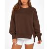 imageBTFBM Womens Casual Crewneck Sweatshirts 2026 Spring Long Sleeve Side Slit Workout Fleece Pullover Top Fashion ClothingCoffee