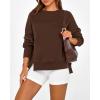 imageBTFBM Womens Casual Crewneck Sweatshirts 2026 Spring Long Sleeve Side Slit Workout Fleece Pullover Top Fashion ClothingCoffee