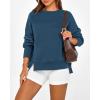 imageBTFBM Womens Casual Crewneck Sweatshirts 2026 Spring Long Sleeve Side Slit Workout Fleece Pullover Top Fashion ClothingDark Blue