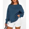 imageBTFBM Womens Casual Crewneck Sweatshirts 2026 Spring Long Sleeve Side Slit Workout Fleece Pullover Top Fashion ClothingDark Blue