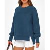 imageBTFBM Womens Casual Crewneck Sweatshirts 2026 Spring Long Sleeve Side Slit Workout Fleece Pullover Top Fashion ClothingDark Blue