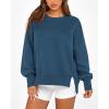 imageBTFBM Womens Casual Crewneck Sweatshirts 2026 Spring Long Sleeve Side Slit Workout Fleece Pullover Top Fashion ClothingDark Blue