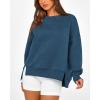 imageBTFBM Womens Casual Crewneck Sweatshirts 2026 Spring Long Sleeve Side Slit Workout Fleece Pullover Top Fashion ClothingDark Blue