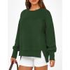imageBTFBM Womens Casual Crewneck Sweatshirts 2026 Spring Long Sleeve Side Slit Workout Fleece Pullover Top Fashion ClothingDark Green