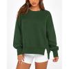 imageBTFBM Womens Casual Crewneck Sweatshirts 2026 Spring Long Sleeve Side Slit Workout Fleece Pullover Top Fashion ClothingDark Green