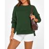 imageBTFBM Womens Casual Crewneck Sweatshirts 2026 Spring Long Sleeve Side Slit Workout Fleece Pullover Top Fashion ClothingDark Green